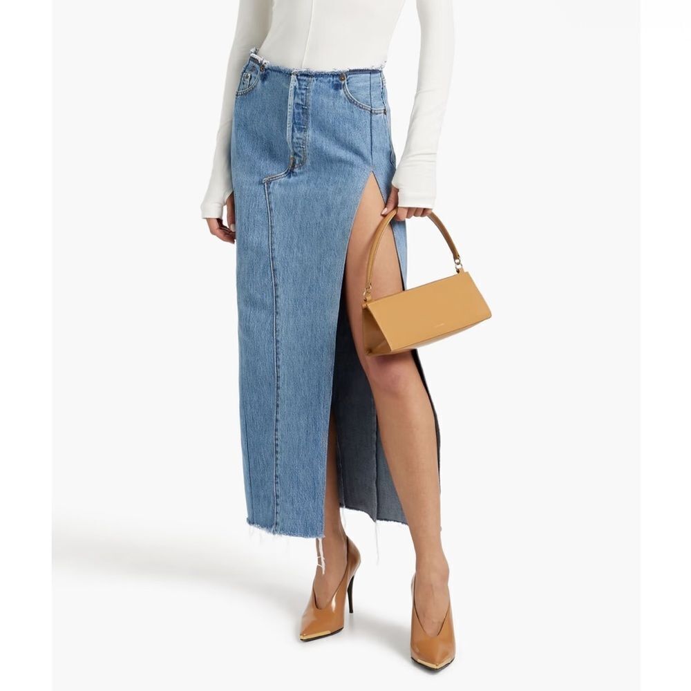 EB Denim Robi Blue Denim Maxi Skirt High Slit vintage Levis distressed NWT XL